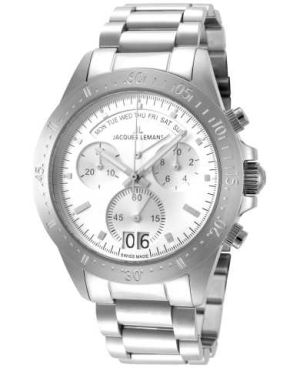 Jacques Lemans Men's Jubiläumsuhr 44mm Silver Dial Stainless Steel Chrono Watch