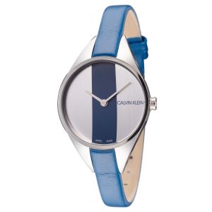 Calvin Klein Women's K8P231V6 Rebel 29mm Blue and Silver Dial Leather Watch