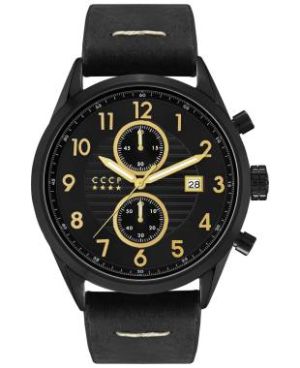 CCCP Men's Golden Soviet Submarine CP-7029-03 43.5mm Black Dial Leather Watch