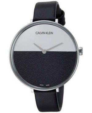 Calvin Klein Women's K7A231C1 Rise 38mm Black and Silver Dial Leather Watch